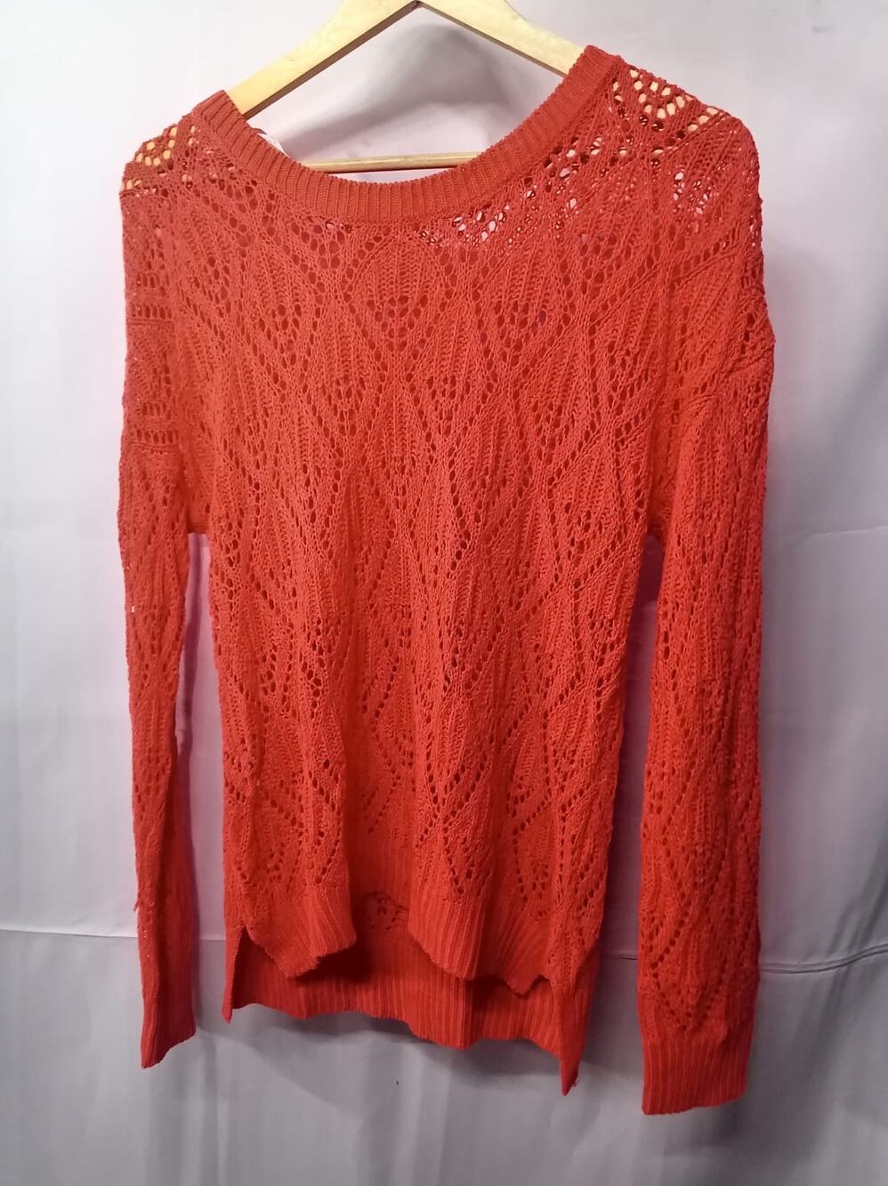 blu pepper Acrylic Knit Sweater Orange Solid Long Sleeve Women Size L